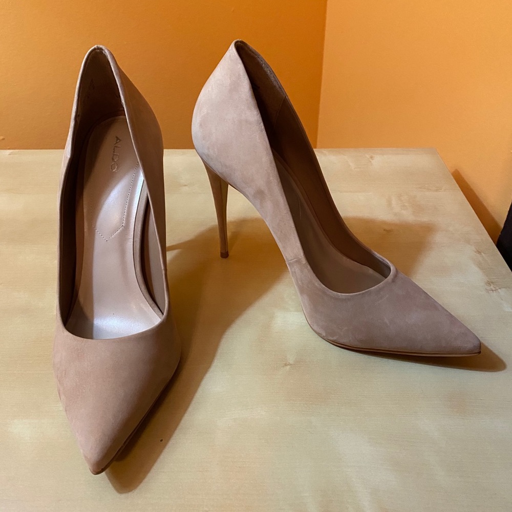 Cream Suede Pointy Toe Heels